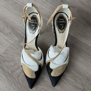 René Caovilla Women's Black and Gold Heels